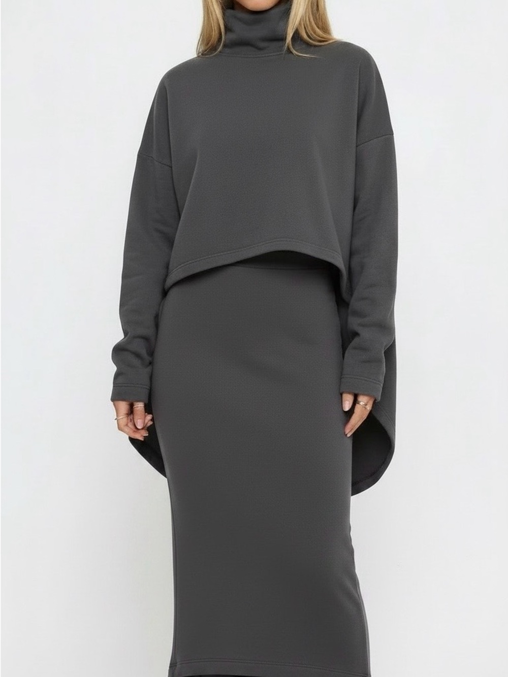 Charcoal set-High-Waist Max Pencil Skirt with oversized top - Women